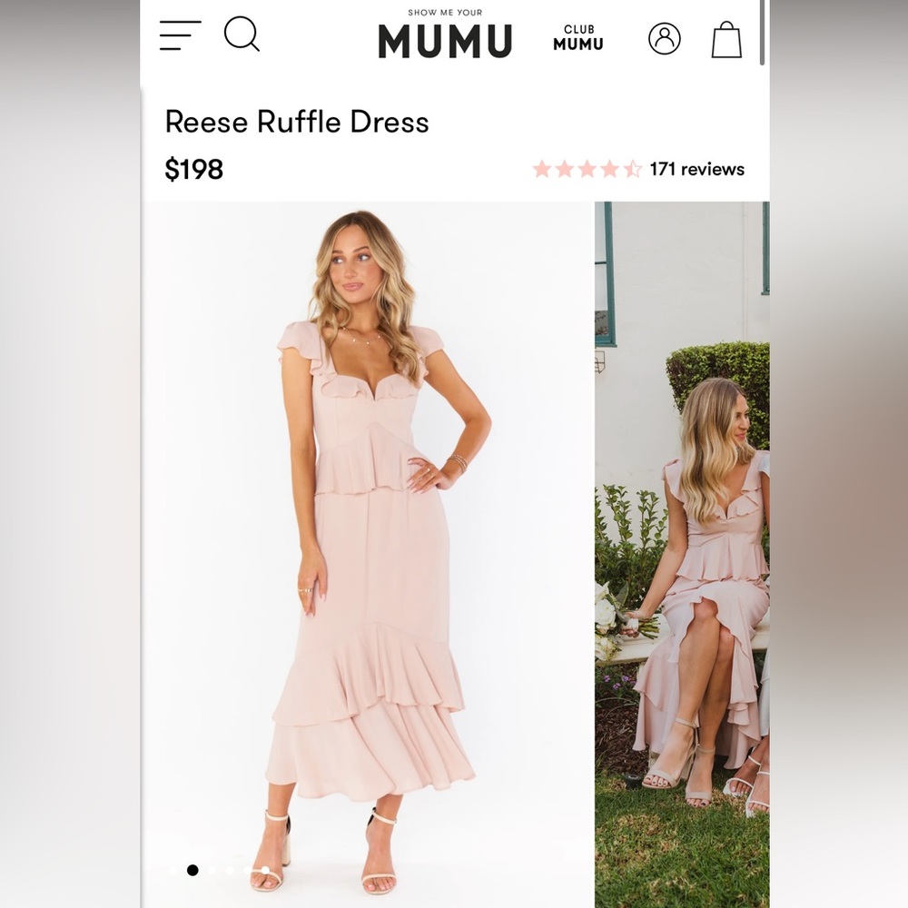 Show me your mumu blush ruffle dress. Size large.